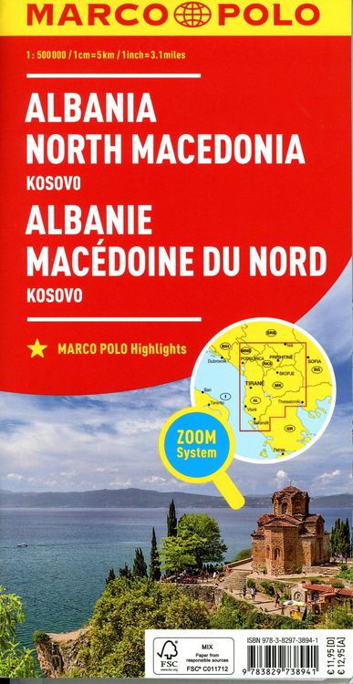 MARCO POLO Länderkarte Albanien, Nordmazedonien 1:500 000