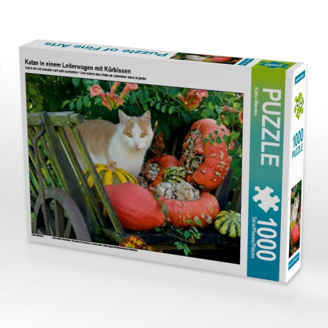 Produktbild: CALVENDO Puzzle Katze in einem Leiterwagen mit K&uuml;rbissen | 1000 Teile Lege-Gr&ouml;&szlig;e 64x48cm Foto-Puzzle f&uuml;r gl&uuml;ckliche Stunden