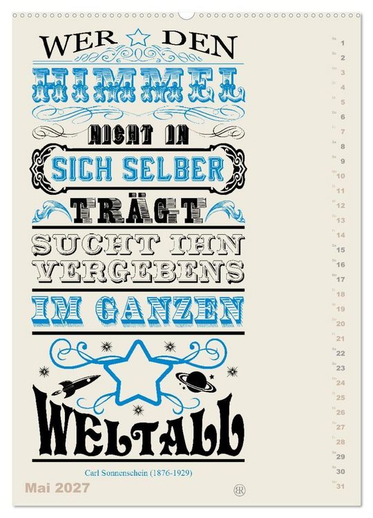 Produktbild: Die sch&ouml;nsten Lebensweisheiten Typo - Kalender (hochwertiger Premium Wandkalender 2027 DIN A2 hoch), Kunstdruck in Hochglanz