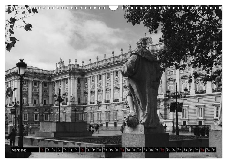 Produktbild: Madrid - Schwarz-Wei&szlig; Impressionen (Wandkalender 2026 DIN A3 quer), CALVENDO Monatskalender