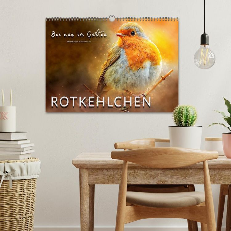 Produktbild: Bei uns im Garten - Rotkehlchen (Wandkalender 2026 DIN A3 quer), CALVENDO Monatskalender