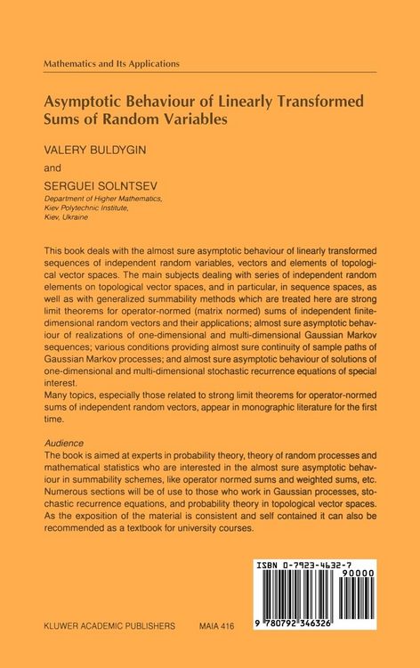 Produktbild: Asymptotic Behaviour of Linearly Transformed Sums of Random Variables