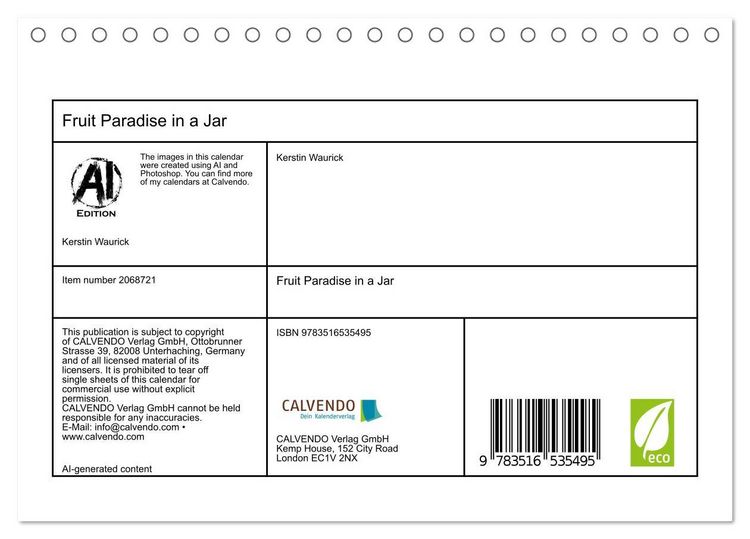Produktbild: Fruit Paradise in a Jar (Desk Calendar 2026 DIN A5 landscape), CALVENDO 12 Month DeskCalendar