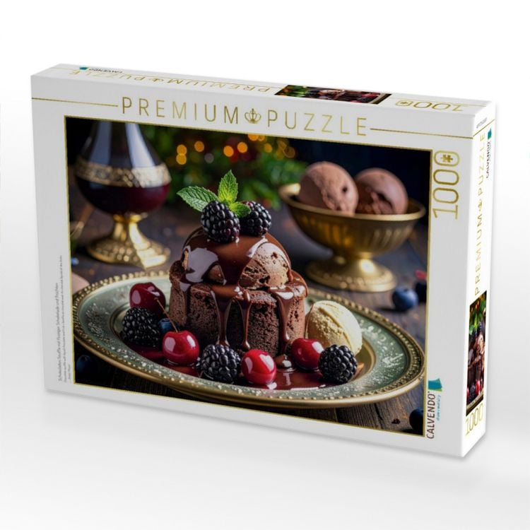 Produktbild: CALVENDO Puzzle Schokoladen Souffle mit fl&uuml;ssiger Schokolade und Fr&uuml;chten | 1000 Teile Lege-Gr&ouml;&szlig;e 64x48cm Foto-Puzzle f&uuml;r gl&uuml;ckliche Stunden