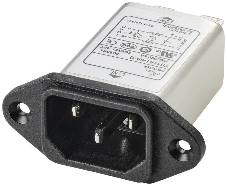 Produktbild: TRU COMPONENTS TC-10101412 Netzfilter mit Kaltger&auml;tebuchse 250 V/AC 6 A 0.8 mH (L x B x H) 58 x 22.8 x 50 mm 1 St.