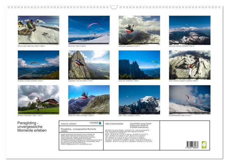 Produktbild: Paragliding - unvergessliche Momente erleben (Wandkalender 2026 DIN A2 quer), CALVENDO Monatskalender