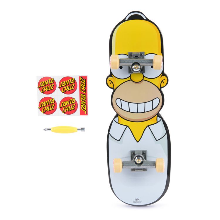 Produktbild: Tech Deck, Handboard mit Santa Cruz und Homer von The Simpsons, Mini-Skateboard f&uuml;r Tricks mit den H&auml;nden