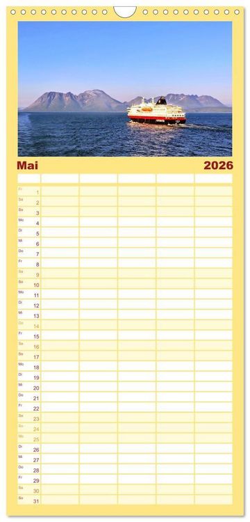 Produktbild: Familienplaner 2026 - Mit Hurtigruten zum Nordkap mit 5 Spalten (Wandkalender, 21 x 45 cm) CALVENDO