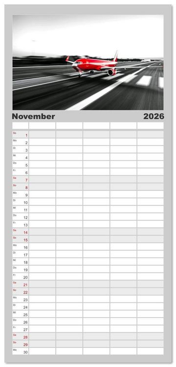 Produktbild: Familienplaner 2026 - BLITZschnell - Z&uuml;ge und Flugzeuge in Bewegung - Color-Key mit 5 Spalten (Wandkalender, 21 x 45 cm) CALVENDO