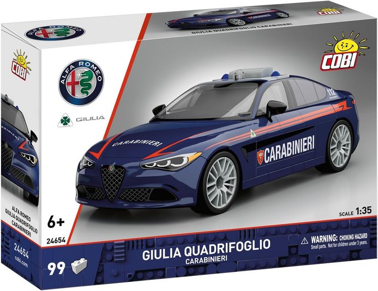 Produktbild: COBI-24654 - Alfa Romeo Giulia Quadrifoglio Carabinieri, Bausatz 1:35, 99 Klemmbausteine