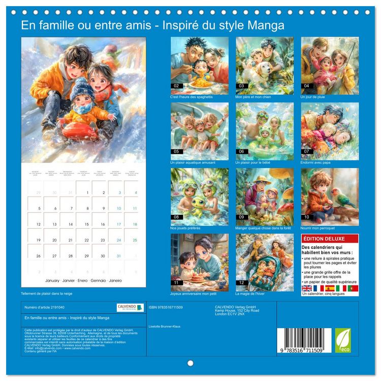 Produktbild: En famille ou entre amis - Inspir&eacute; du style Manga (Calendrier mural carr&eacute; 2026 30x30 cm) Calendrier double avec une page pour vos prises de notes