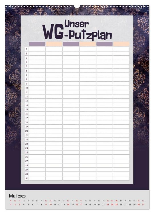 Produktbild: Gothic WG-Putzplan & Kalender 2026 (Wandkalender 2026 DIN A2 hoch), CALVENDO Monatskalender