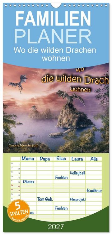 Produktbild: Familienplaner 2027 - Wo die wilden Drachen wohnen mit 5 Spalten (Wandkalender, 21 x 45 cm) CALVENDO
