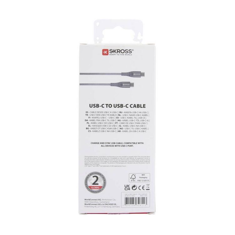 Produktbild: Skross USB-Kabel USB 2.0 USB-C&reg; Stecker, USB-C&reg; Stecker 1.20 m Spacegrau Rund, Flexibel, Stoff-Ummantelung SKCA0017C-C120CN
