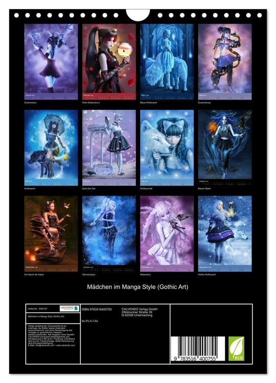 Produktbild: M&auml;dchen im Manga Style (Gothic Art) (Wandkalender 2026 DIN A4 hoch), CALVENDO Monatskalender