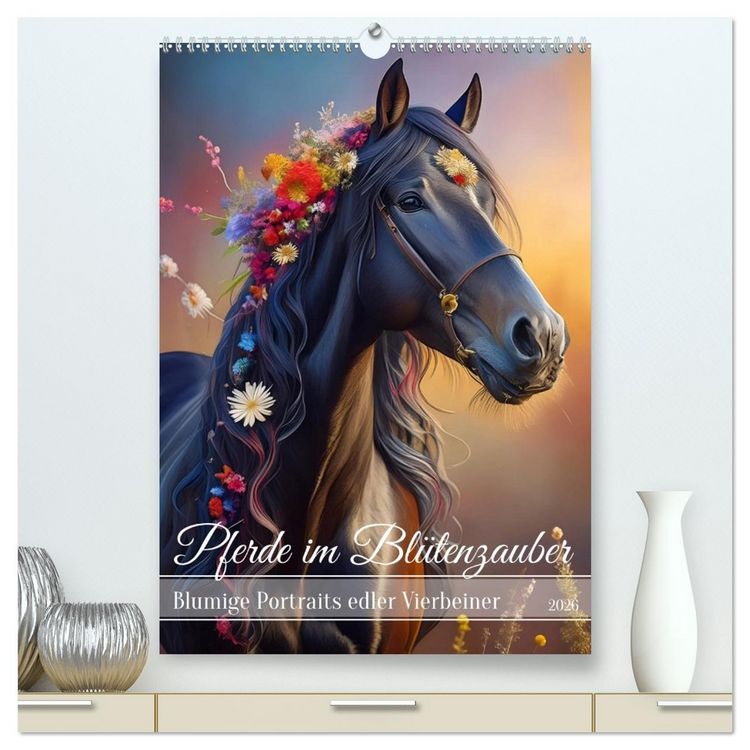 Produktbild: Pferde im Bl&uuml;tenzauber &ndash; Blumige Portraits edler Vierbeiner (hochwertiger Premium Wandkalender 2026 DIN A2 hoch), Kunstdruck in Hochglanz