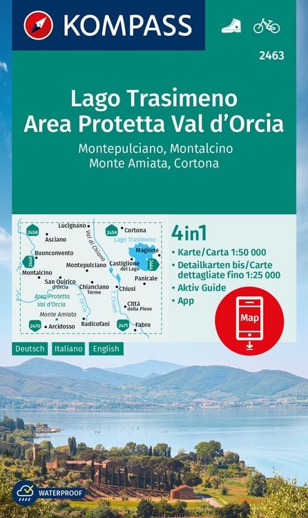 Bild vom Artikel KOMPASS Wanderkarte 2463 Lago Trasimeno, Area Protetta Val d' Orcia, Montepulciano, Montalcino, Monte Amiata, Cortona 1:50.000 vom Autor 