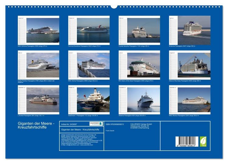 Produktbild: Giganten der Meere - Kreuzfahrtschiffe (hochwertiger Premium Wandkalender 2027 DIN A2 quer), Kunstdruck in Hochglanz