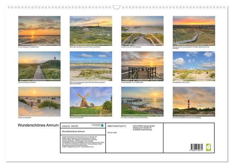 Produktbild: Wundersch&ouml;nes Amrum (Wandkalender 2026 DIN A2 quer), CALVENDO Monatskalender