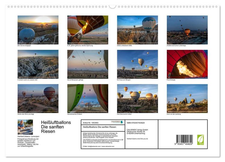 Produktbild: Hei&szlig;luftballons Die sanften Riesen (hochwertiger Premium Wandkalender 2026 DIN A2 quer), Kunstdruck in Hochglanz