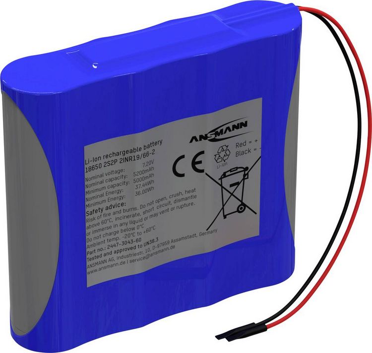 Produktbild: Ansmann 2S2P Akkupack 4x 18650 Kabel Li-Ion 7.2V 5200mAh Akkupack 4x Li-Ion 7.2V 5200 mAh