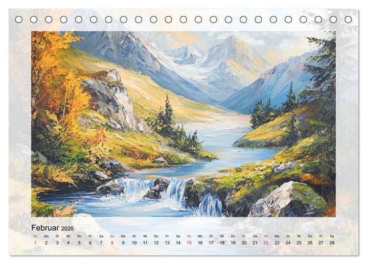 Produktbild: Zauber der Berge. Malerische Naturwunder in &Ouml;loptik (Tischkalender 2026 DIN A5 quer), CALVENDO Monatskalender