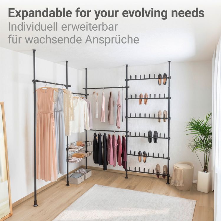 Produktbild: Teleskop-Garderobensystem Mod. Herkules Basic Schwarz, aus pulverbeschichtetem Stahl