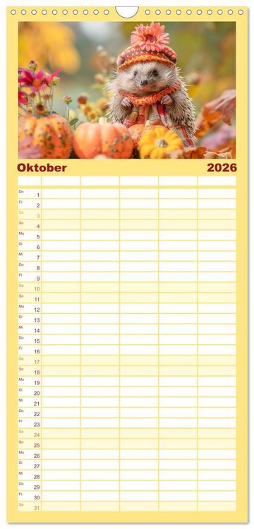 Produktbild: Familienplaner 2026 - Zauberhafte Igel-Models. Blumiger Stil in der Natur mit 5 Spalten (Wandkalender, 21 x 45 cm) CALVENDO