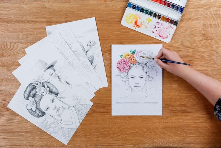 Produktbild: ODELIA, Ausmalblock Mixed Media, 20 Blatt A4 250g, Spiralbindung, Frauen
