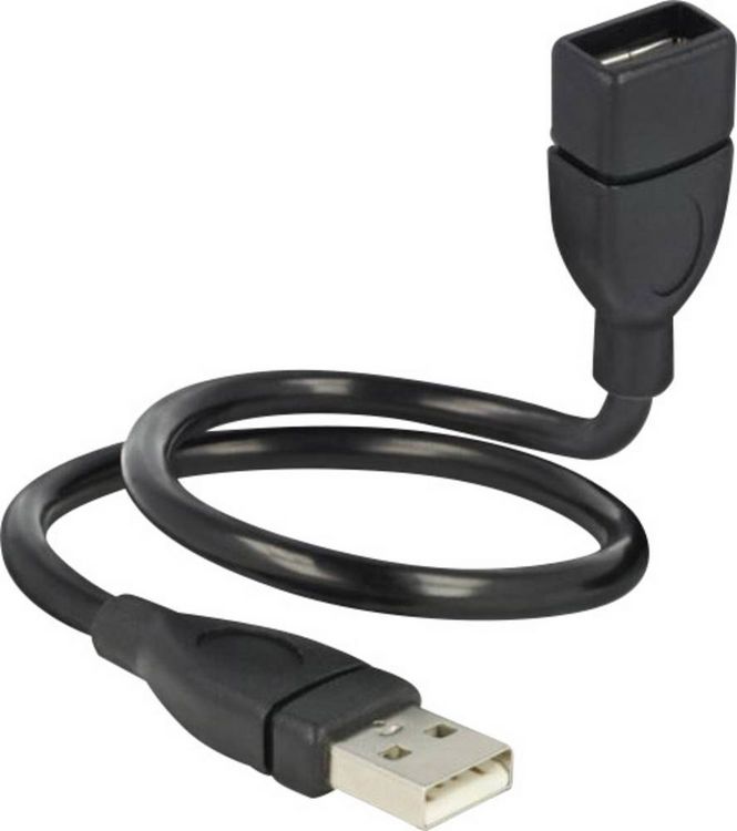 Produktbild: Delock USB-Kabel USB 2.0 USB-A Stecker, USB-A Buchse 0.35 m Schwarz flexibles Schwanenhals-Kabel 83498
