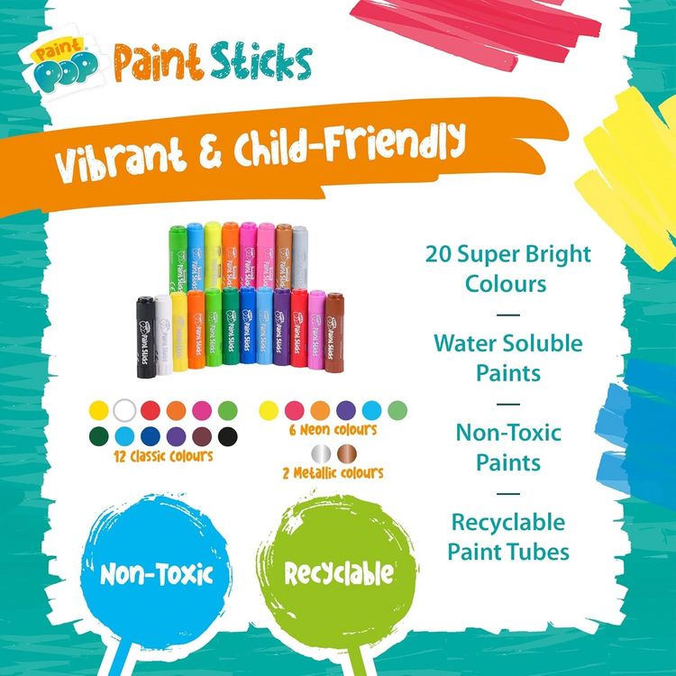 Produktbild: Paint Pop 362203 - Paint Pop: Paint Sticks 20-Pack Fun Tub, klassische Farben, Malstifte, Malset