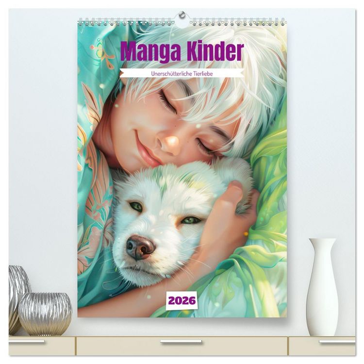 Produktbild: Manga Kinder - Unersch&uuml;tterliche Tierliebe (hochwertiger Premium Wandkalender 2026 DIN A2 hoch), Kunstdruck in Hochglanz