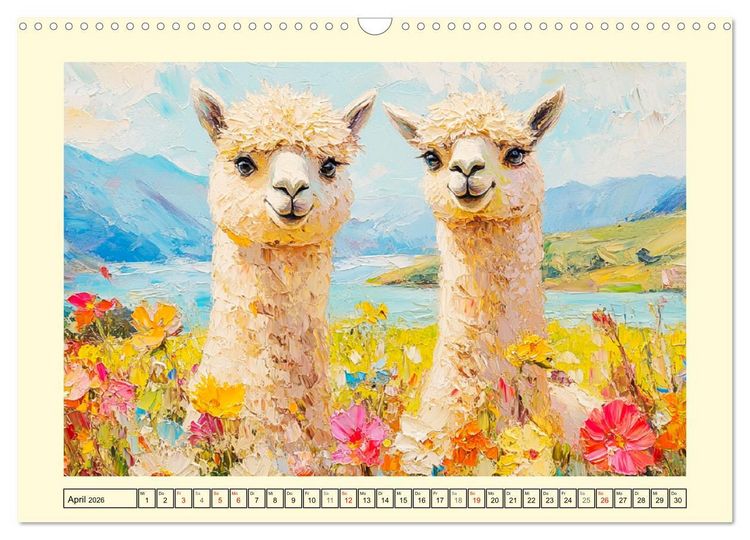 Produktbild: Alpakas. Entz&uuml;ckende Paintings in duftigen Farben (Wandkalender 2026 DIN A3 quer), CALVENDO Monatskalender