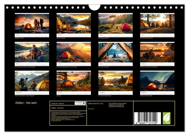 Produktbild: Zelten - frei sein (Wandkalender 2026 DIN A4 quer), CALVENDO Monatskalender