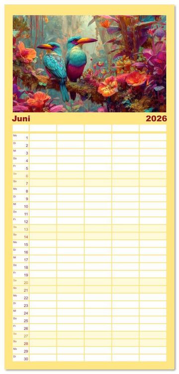 Produktbild: Familienplaner 2026 - Dschungelzauber - Kunstvolle Werke mit 5 Spalten (Wandkalender, 21 x 45 cm) CALVENDO