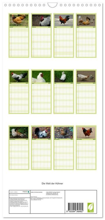Produktbild: Familienplaner 2027 - Die Welt der H&uuml;hner mit 5 Spalten (Wandkalender, 21 x 45 cm) CALVENDO