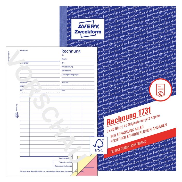 Produktbild: AVERY Zweckform Rechnung selbstdurchschreibend DIN A5 3x40 Blatt