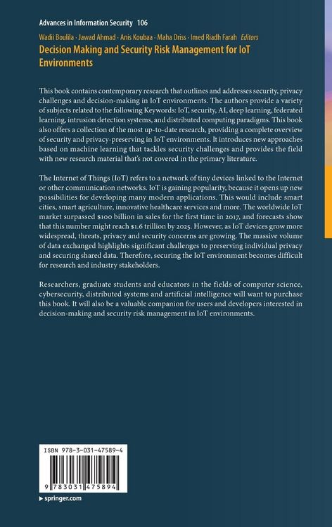 Produktbild: Decision Making and Security Risk Management for IoT Environments