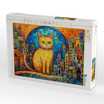 Produktbild: CALVENDO Puzzle Katze Im Stil von Friedensreich Hundertwasser | 1000 Teile Lege-Gr&ouml;&szlig;e 64x48cm Foto-Puzzle f&uuml;r gl&uuml;ckliche Stunden