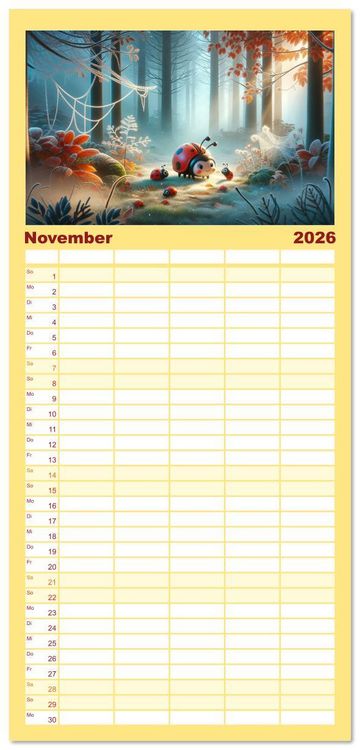 Produktbild: Familienplaner 2026 - Kleine K&auml;fer, gro&szlig;e Abenteuer: Ein Jahreskalender f&uuml;r Kinder mit 5 Spalten (Wandkalender, 21 x 45 cm) CALVENDO