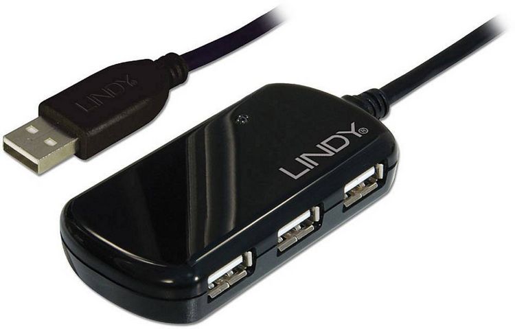 Produktbild: LINDY 42781 USB-Hub 4 Port USB-A USB 2.0 480 MBit/s mit eingebautem Repeater