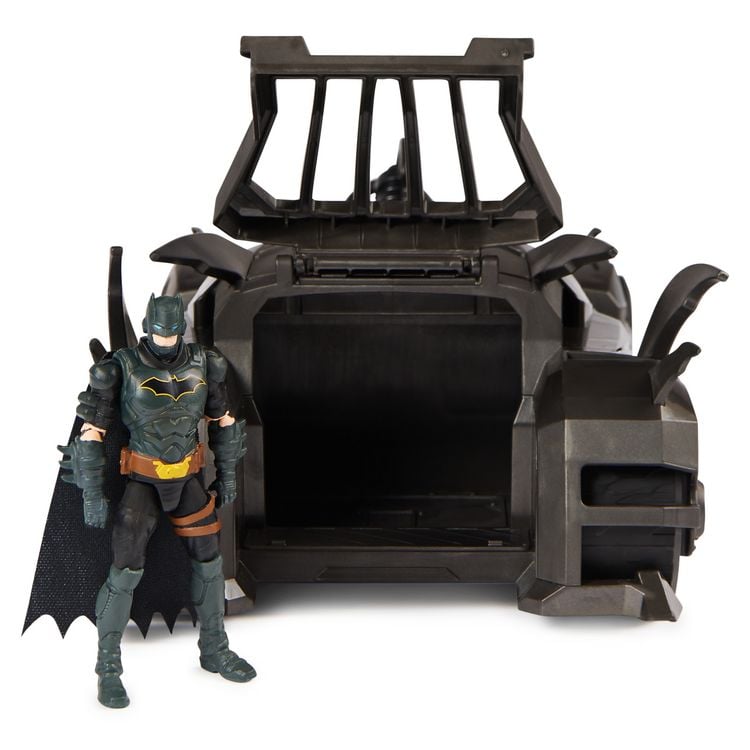 Produktbild: DC Comics Batman Offroad Batmobile mit Fanghaken-Katapult und Gitter-Zelle im Heck, inkl. 10-cm Batman Figur, f&uuml;r Superheldenfans ab 4 Jahren