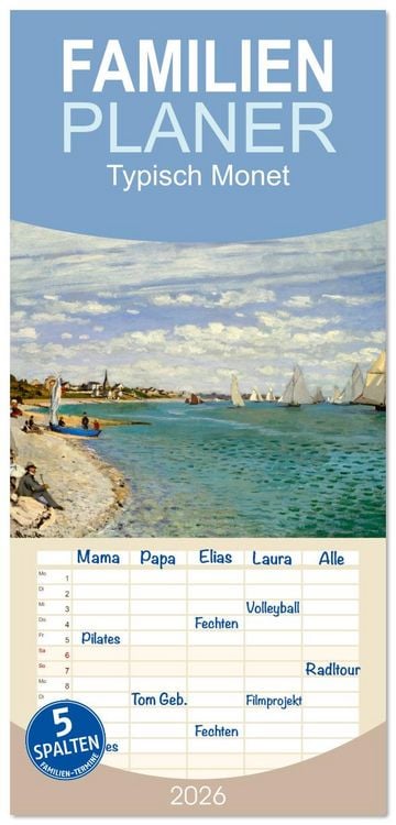 Produktbild: Familienplaner 2026 - Typisch Monet mit 5 Spalten (Wandkalender, 21 x 45 cm) CALVENDO