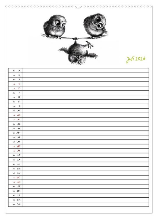 Produktbild: Tieronisch Eulen (hochwertiger Premium Wandkalender 2026 DIN A2 hoch), Kunstdruck in Hochglanz