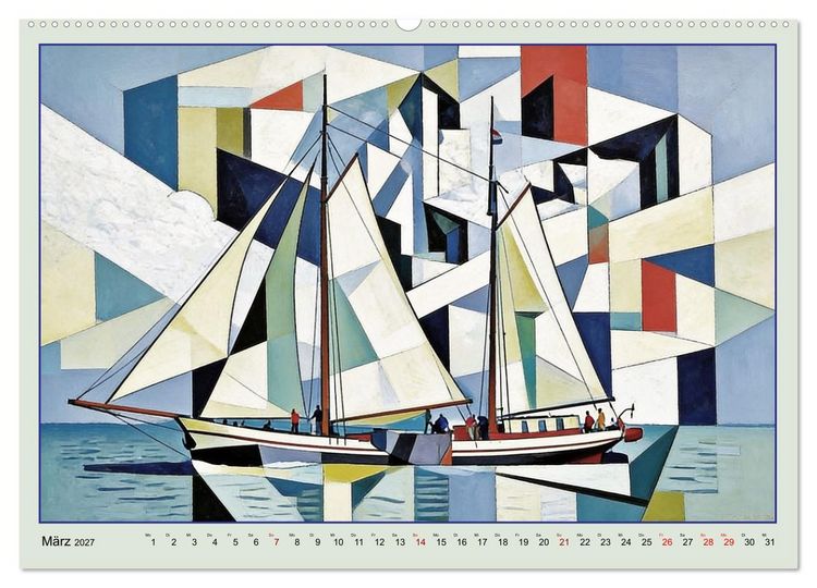 Produktbild: Segelschiffe im Stil des Kubismus (hochwertiger Premium Wandkalender 2027 DIN A2 quer), Kunstdruck in Hochglanz