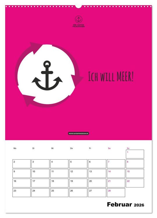Produktbild: hafenprinzessin: Ankertr&auml;ume & Meer - Der moderne Zitate-Wandkalender f&uuml;r maritime Lebensmomente! (Wandkalender 2026 DIN A2 hoch), CALVENDO Monatskalender