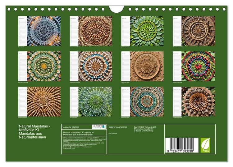 Produktbild: Natural Mandalas - Kraftvolle KI Mandalas aus Naturmaterialien (Wandkalender 2026 DIN A4 quer), CALVENDO Monatskalender