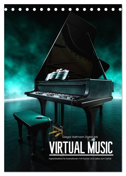 Produktbild: VIRTUAL MUSIC - Musikinstrumente in Hyperrealistischen Illustrationen (Tischkalender 2026 DIN A5 hoch), CALVENDO Monatskalender