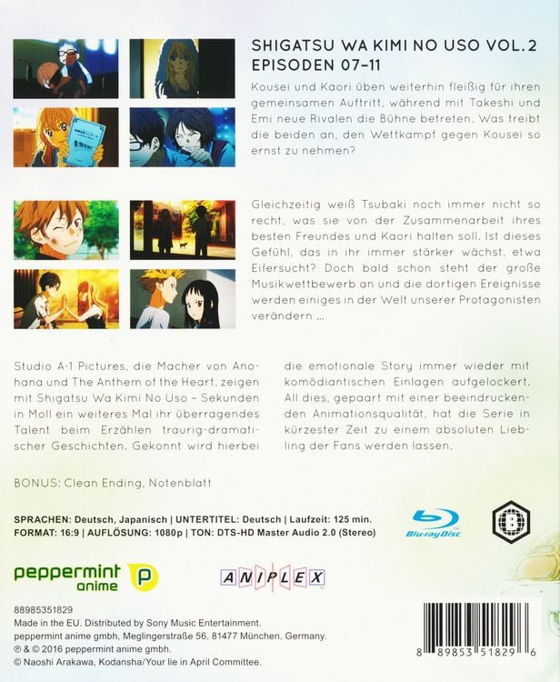 Produktbild: Shigatsu Wa Kimi No Uso - Sekunden in Moll Vol. 2 Ep. 7-11 (inkl. Soundtrack)
(inkl. Notenbl&auml;tter)