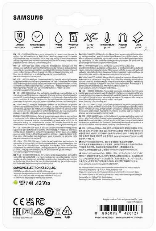 Produktbild: Samsung EVO Plus microSD-Karte Retail 256 GB UHS-I, v30 Video Speed Class, A2 Application Performance Class inkl. SD-Adapter